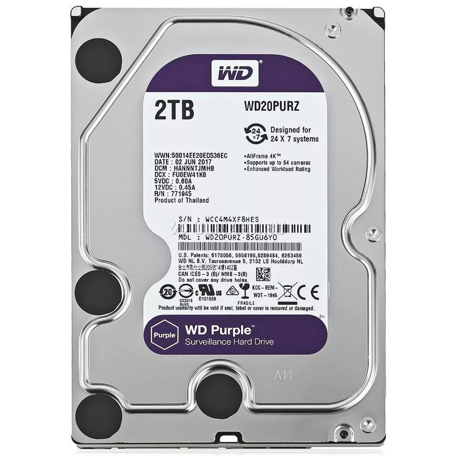 2TB WD Purple HDD - High-Endurance Surveillance Drive